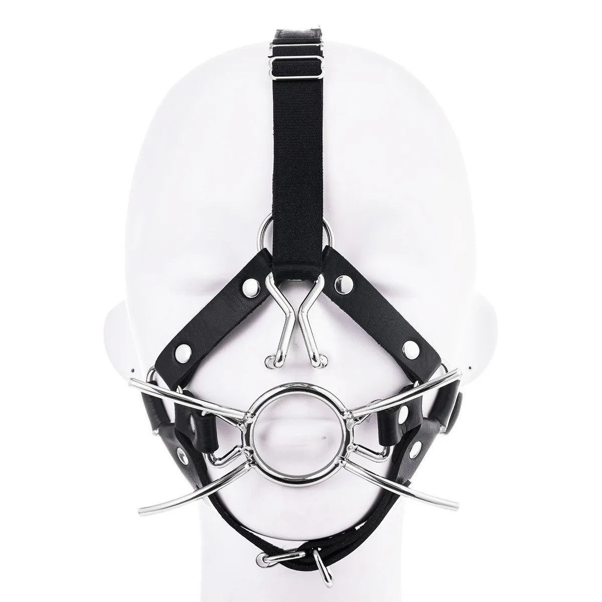 Adult Leather Head Bondage Harness Hood Mask with Metal Restraint Nose Hook Erotic Gadget for Couple BDSM Interactive Sex Toys