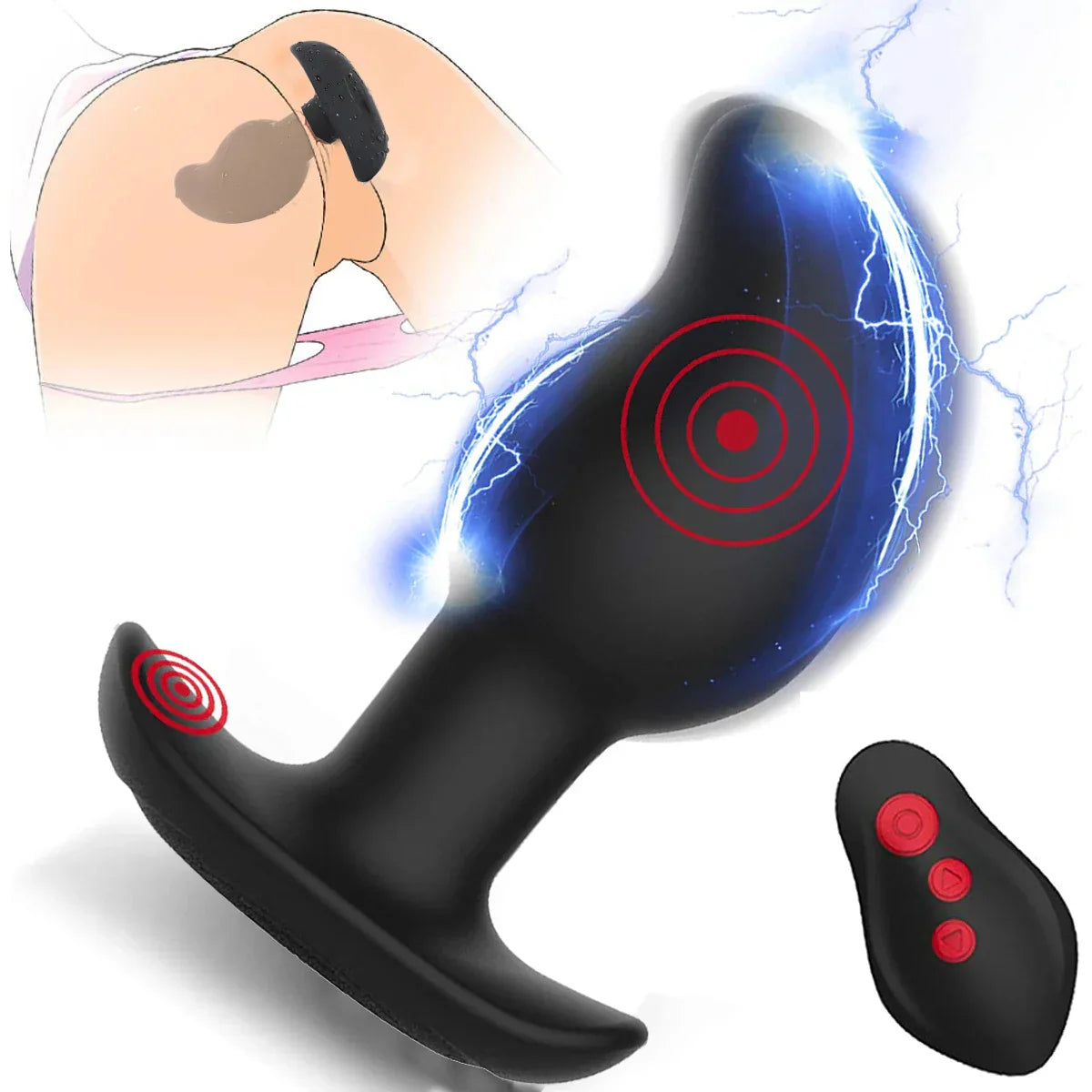 เครื่องสั่นกระตุ้นก้นแบบไฟฟ้า ปลั๊กสั่นแบบไฟฟ้า เครื่องนวดต่อมลูกหมากทางทวารหนัก ปลั๊กทวารหนักกระตุ้นไฟฟ้า ของเล่นทางเพศสำหรับชาย หญิง และคู่รัก