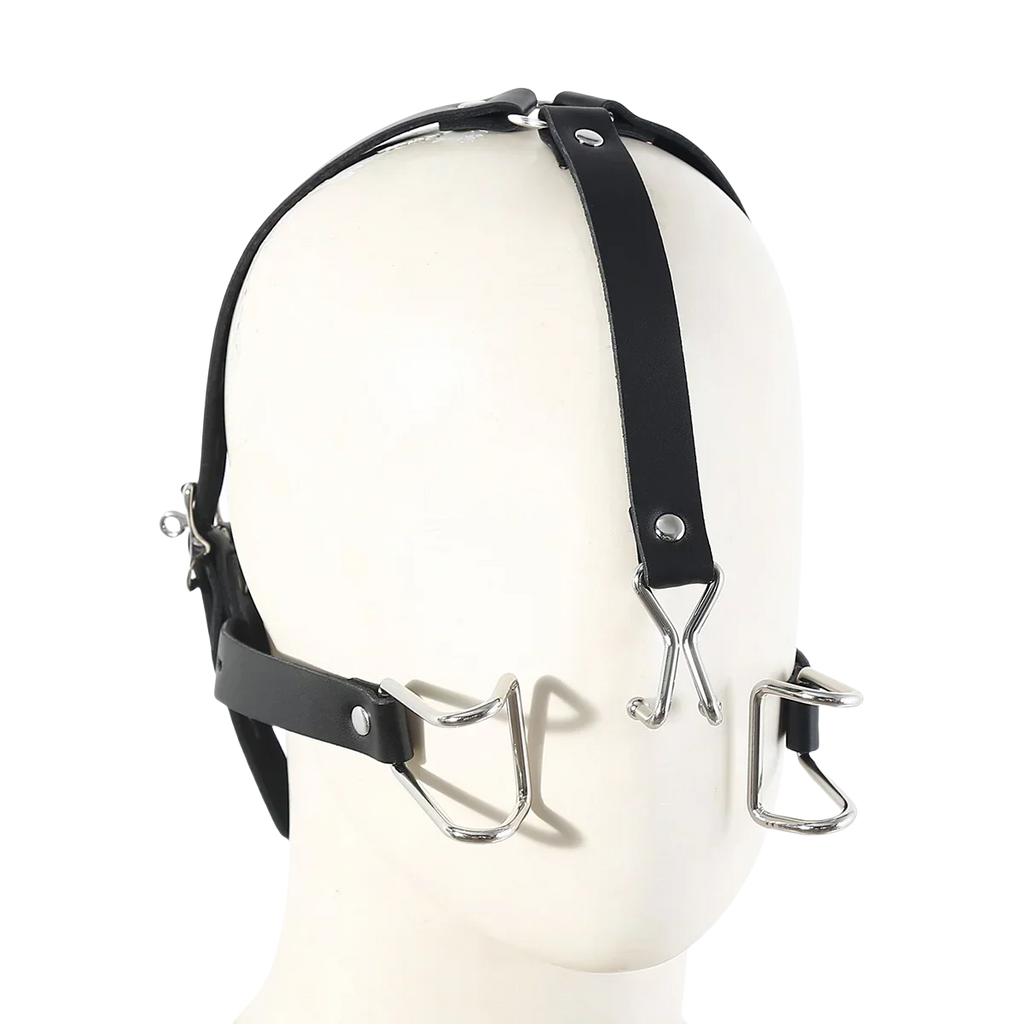 Adult Leather Head Bondage Harness Hood Mask with Metal Restraint Nose Hook Erotic Gadget for Couple BDSM Interactive Sex Toys