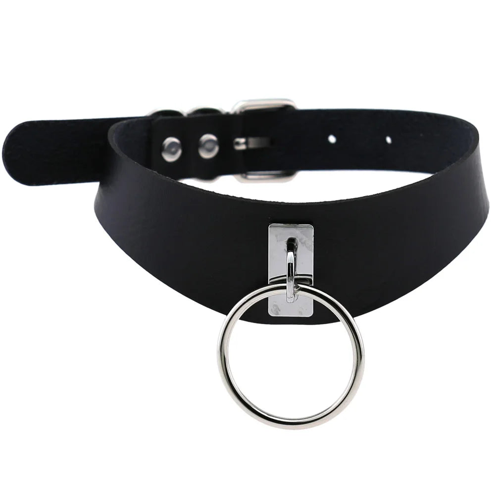 สร้อยคอโชกเกอร์ BDSM สไตล์พังค์สำหรับผู้ชาย สร้อยคอหนังสังเคราะห์โกธิค โซ่คาดตัวสำหรับผู้หญิง