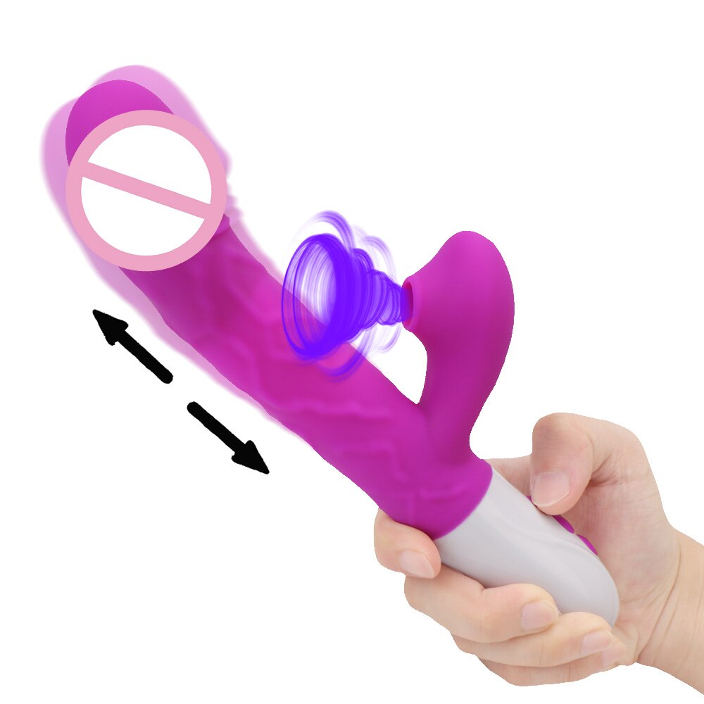 Sex Toys for Women Heating Vagina G Spot Stimulate Vibrators Telescopic Rotating Dildo 3 In 1 Clitoris Sucking Rabbit Vibrator