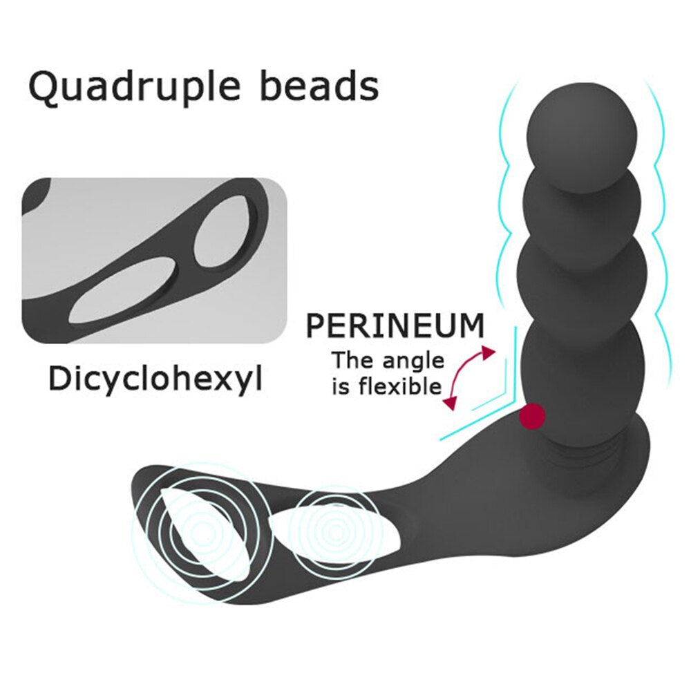Silicone Anal Butt Plug  Pull Beads with Cock Ring Prostate Massager Anal Balls Vibration Heating  Erotic Anal Sex Toy for Adult