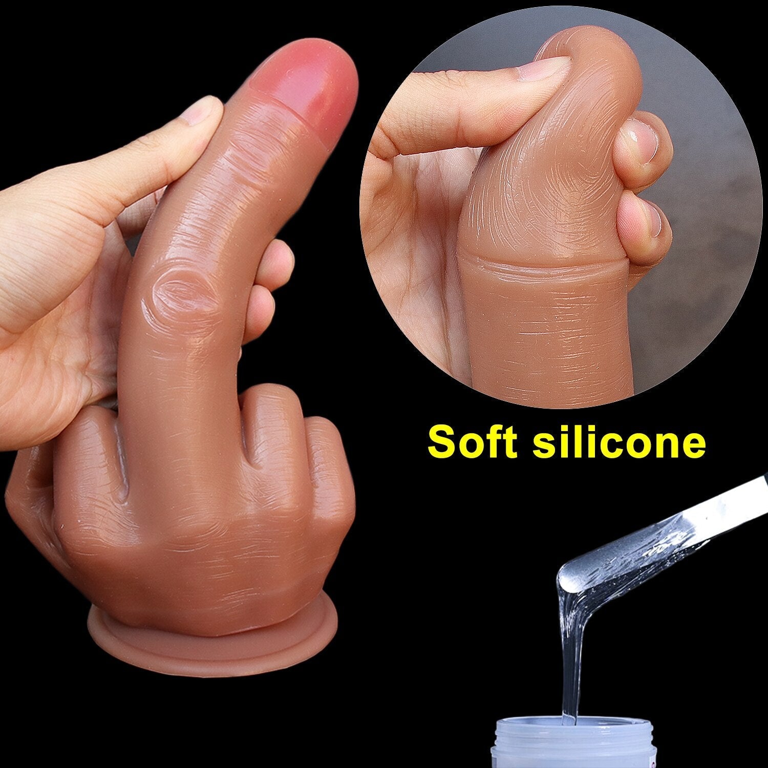 ขนาดใหญ่ Spoof กลางนิ้วมือของขวัญหนา Dildo เกย์นุ่มซิลิโคน Dick Big ดูดถ้วยประดิษฐ์ Penis Anal เสียบของเล่นเพศสำหรับสตรี