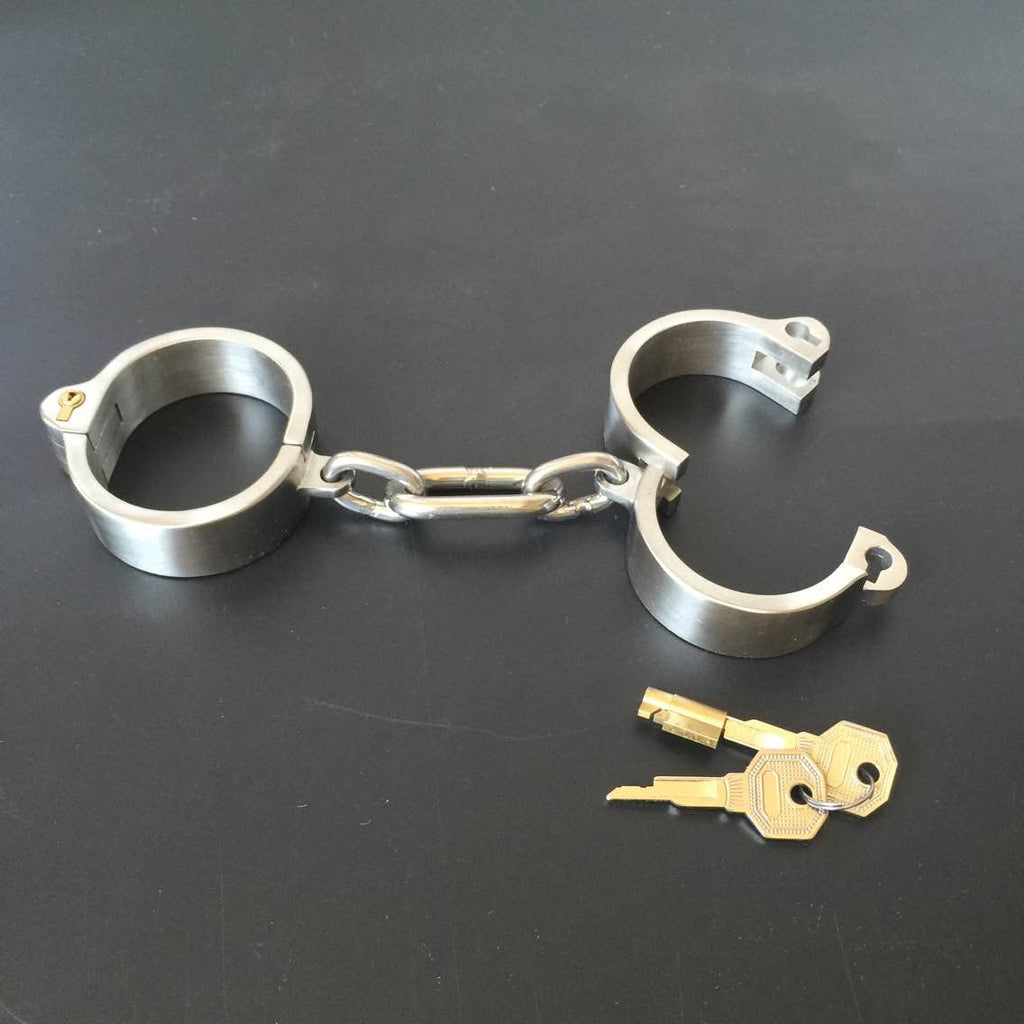 Stainless Steel Slave Flirt Wrist Handcuffs Ankle Cuffs Neck Collar Chain BDSM Shackle Bondage Invisiable Lock Fetish Sex Toys