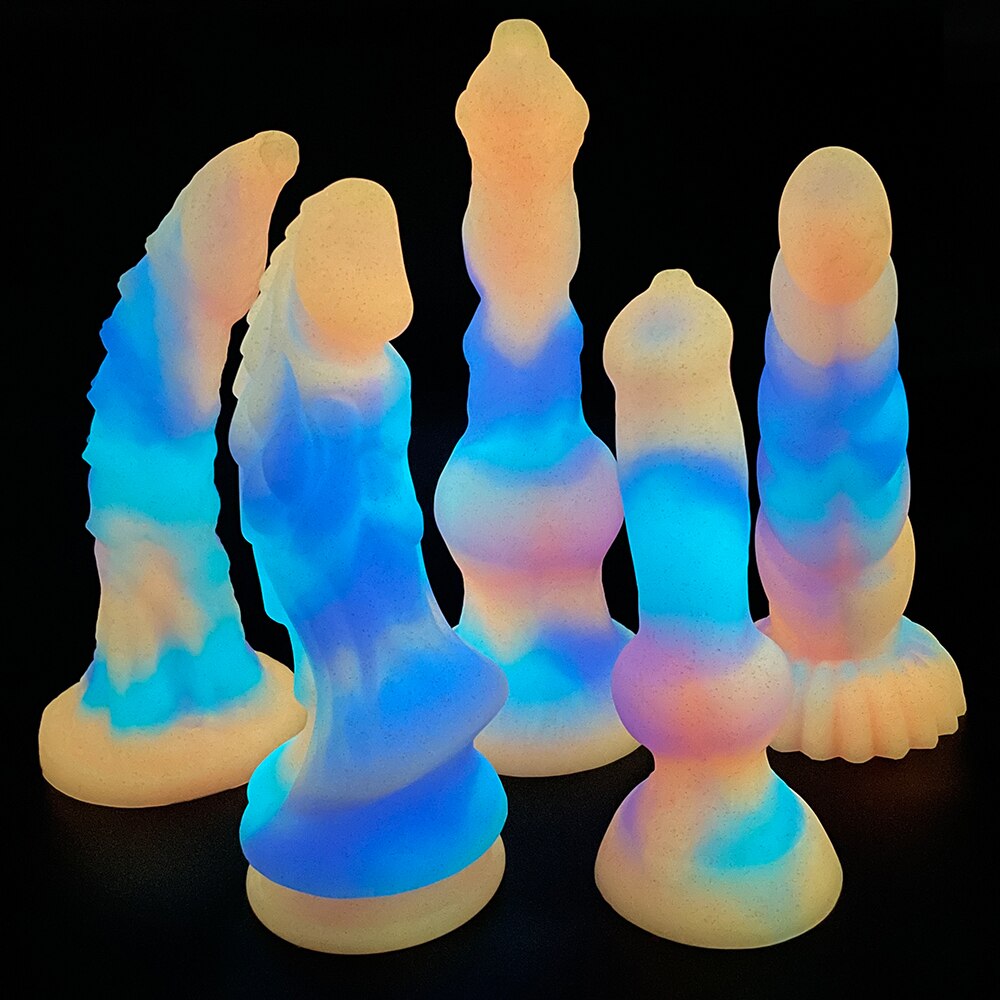Super Soft Luminous สัตว์อวัยวะเพศชายสุนัข Dildo ผู้ใหญ่เซ็กซ์ทอยสำหรับ Woman Monster Dick ดูดถ้วย Anal Toy ชายหญิง Masturbation