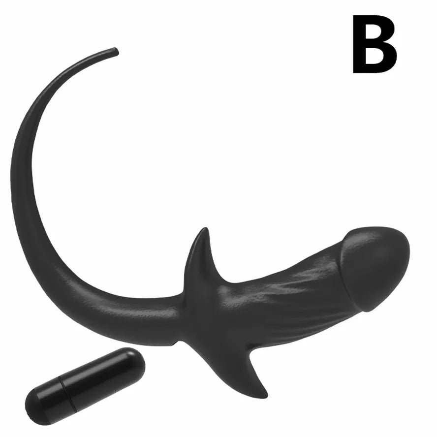 TPE with Vibrator Dog Tail Butt Plug Puppy Tail Anal Plug Toys G-spot Stimulator Erotic Adult Toys Slave Women Tail Gay Sex Toys