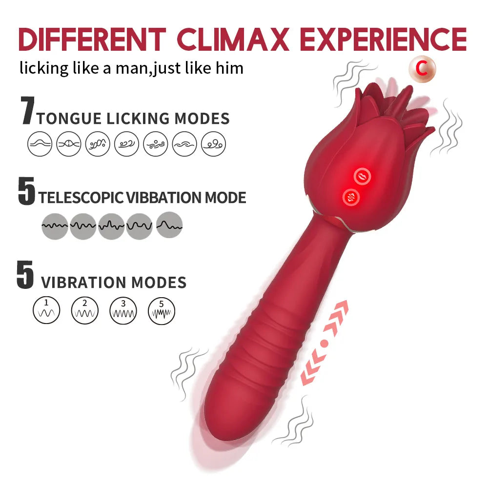 Thrusting Dildo Vibrator Rose Sex Toy for Women