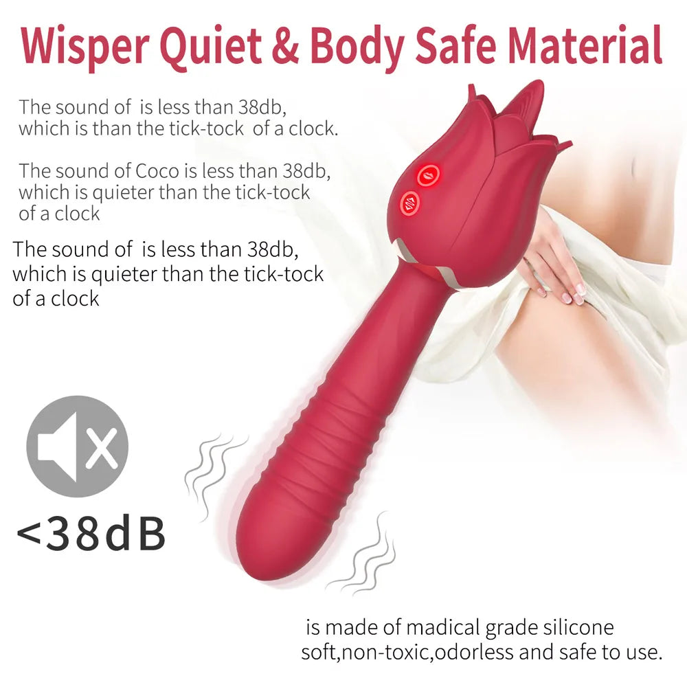Thrusting Dildo Vibrator Rose Sex Toy for Women