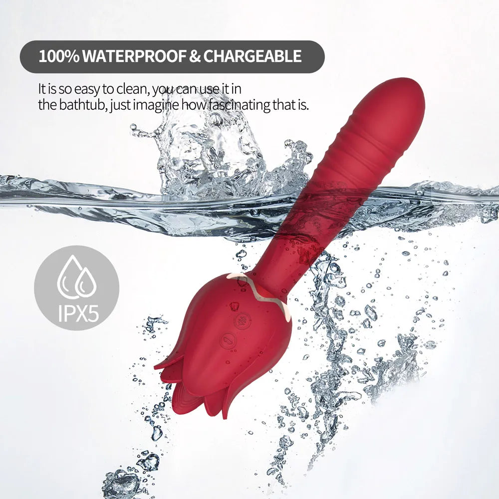 Thrusting Dildo Vibrator Rose Sex Toy for Women