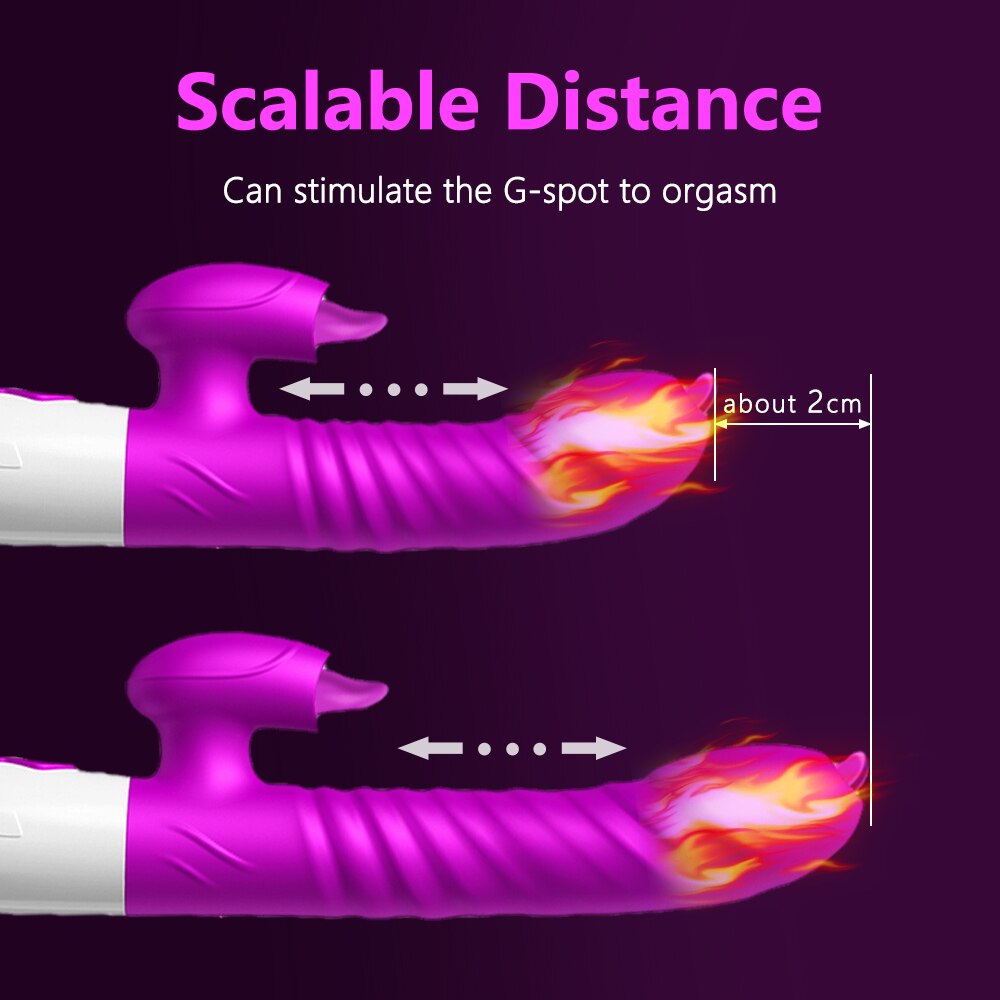 ใหม่คู่ลิ้น Vibrating Dildo Telescopic หมุน Vibrators สำหรับผู้หญิง Anal ช่องคลอด Clitoris Stimulator ผู้ใหญ่เซ็กซ์ทอย