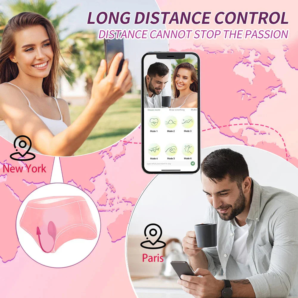 ไวร์เลส APP ควบคุม สอดใส่ช่องคลอด สั่น นวด กระตุ้นคลิตอริส เครื่องสั่นแบบสวมใส่ G-spot อุปกรณ์ช่วยสำเร็จความใคร่สำหรับผู้หญิง