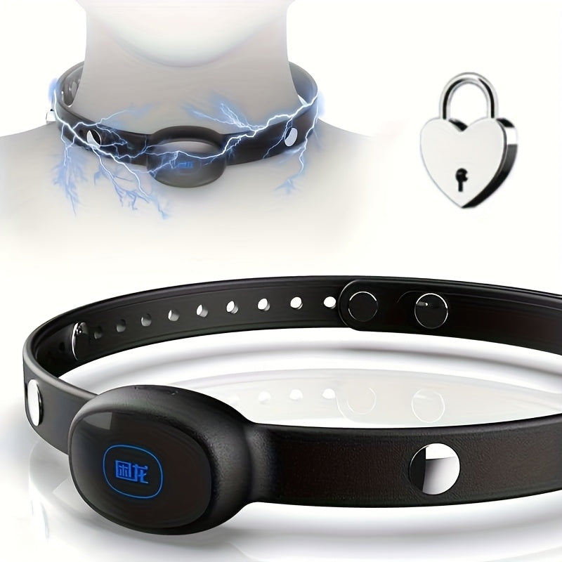 Bondage Device Electric Shock Neck Collar with Lock BDSM Electric Shock Neck Collar for Male Female. Silicone Adjustable Collar E-stim Bondage Device with Lock SM Restraints Role Play Adult Sex Toys for Men Women Couples