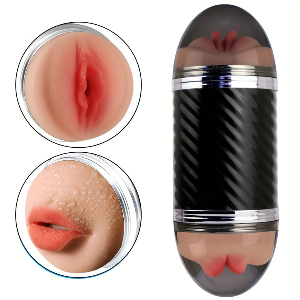 2 In1 Male Masturbators With Vibration Modes Stimulator Double-Side Pocket Pussy Toy Realistic Texture Male Masturbation Cup Silicone Hand Free Stroker Sex Toy