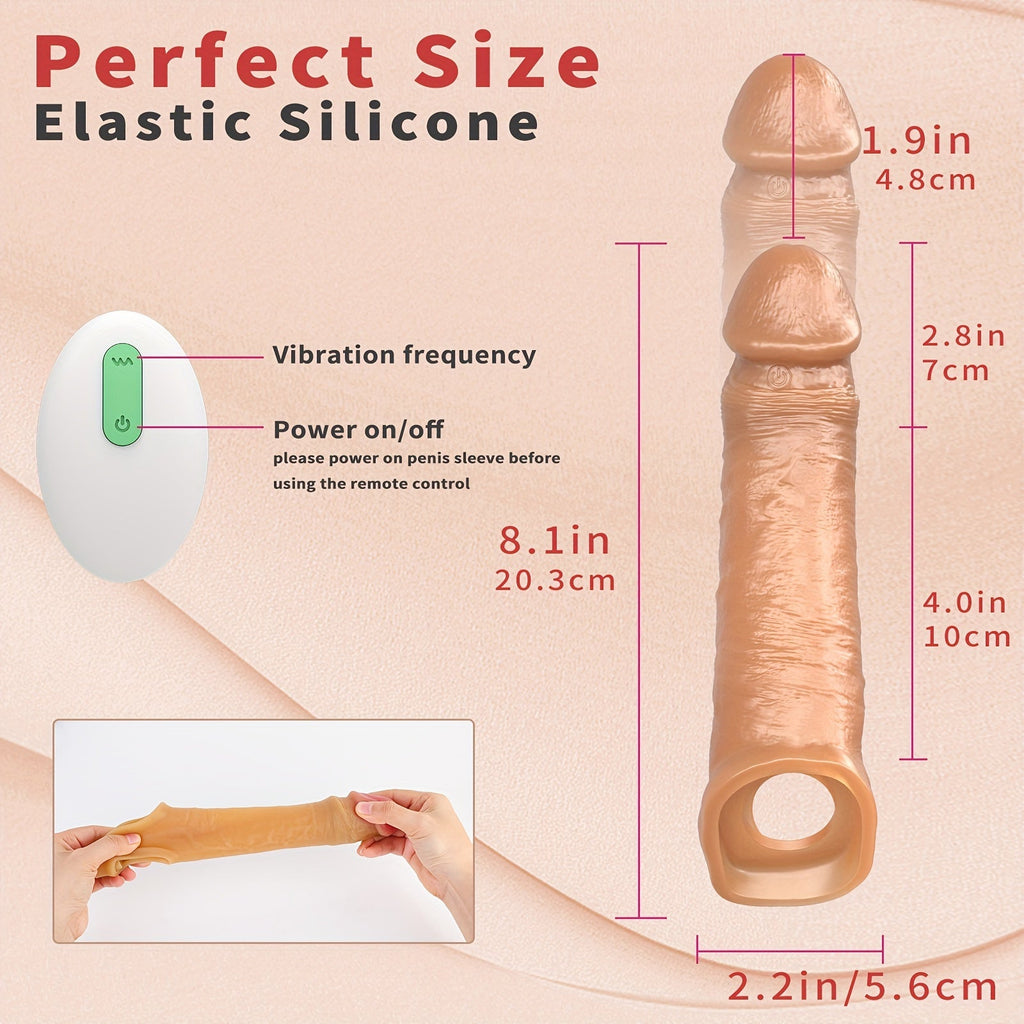Vibrating Penis Sleeve Extender Cock Ring Vibrator Extension with Remote Control